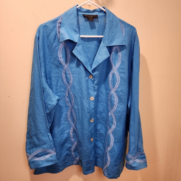 DAVID DART Women's 100% Linen Long Sleeves Button dowm Shirt Plus size 2X - Picture 2 of 11